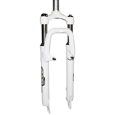 FOURCHE VTT 26 " ZOOM 386MLO A RESSORT BLANC REGLABLE-BLOCABLE DEB. 60MM PIVOT LISSE 285MM 1''1-8-28,6 EXTERIEUR COMPATIBLE V-BRAKE-DISQUE