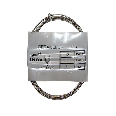 CABLE DE DERAILLEUR VELOX INOX POUR SHIMANO 2,50M  (BOITE DE 25 CABLES) 12-10 12 FILS