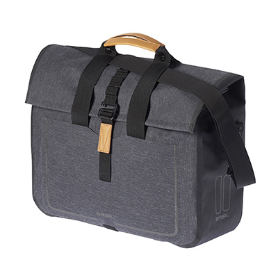 SACOCHE ARRIERE VELO LATERALE BASIL URBAN DRY BUSINESS DROIT-GAUCHE GRIS 20L WATERPROOF FIXATION HOOK-ON (38X15X37CM)