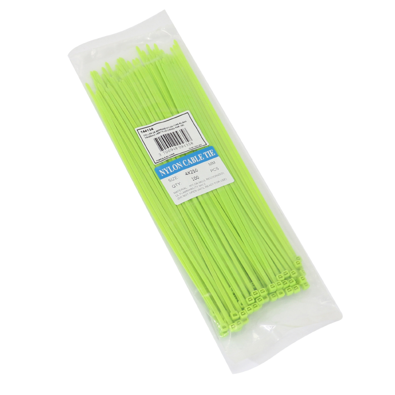 COLLIER DE SERRAGE NYLON TYPE RILSAN 3,6X250MM VERT FLUO (VENDU PAR 100)  -P2R-