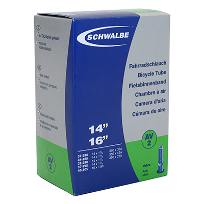 CHAMBRE A AIR VELO 350 X 35A - 14" SCHWALBE VALVE STANDARD TOUT ALU (37-288 à 40-305) (AV2)