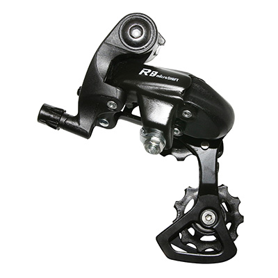 DERAILLEUR ROUTE ARRIERE MICROSHIFT 7-8V. CHAPE COURTE A VIS (COMPATIBLE SHIMANO)