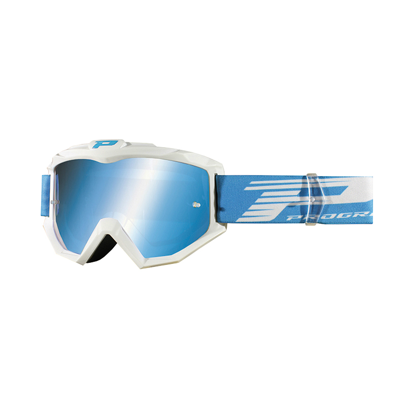 MASQUE-LUNETTES CROSS PROGRIP 3201 FL ATZAKI MULTILAYERED BLANC-BLEU ECRAN MIROIR BLEU ANTI-RAYURES-ANTI U.V. COMPATIBLE AVEC PORT LUNETTES DE VUE (HOMOLOGUE CE-EN AC-12072 REV.1)