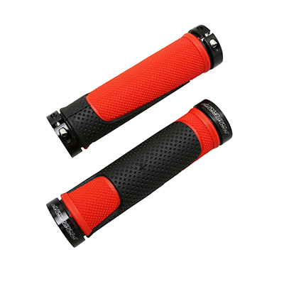 POIGNEE VTT PROGRIP 997 DOUBLE DENSITE OPEN END AVEC LOCK ON NOIR-ROUGE 130MM (LIVRE AVEC EMBOUTS) (PAIRE)