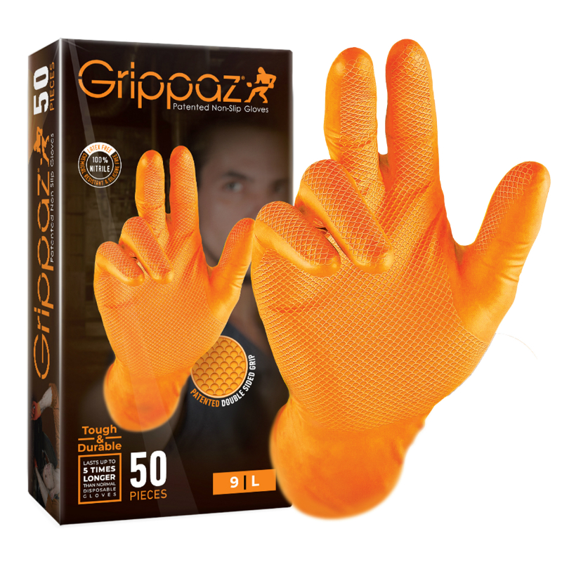 GANTS ATELIER NITRILE ECAILLES DE POISSON RESISTANT AUX PRODUITS CHIMIQUES, AUX HUILES, A L'ESSENCE ORANGE  T11 (XXL)  (BOITE DE 50)