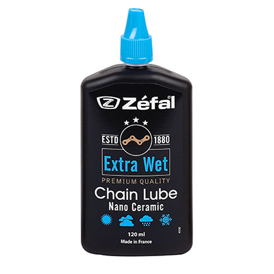 LUBRIFIANT VELO CHAINE ZEFAL EXTRA WET TOUTES CONDITIONS (BURETTE 120ML) - DURABILITE EXCEPTIONNELLE A BASE DE CERAMIQUE -