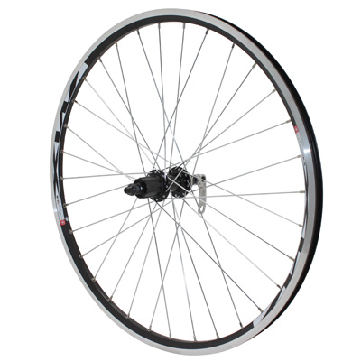 ROUE VTT DISQUE - PATIN BLOCAGE 26" M670 ARRIERE NOIR MOYEU SHIMANO ACERA QC400 CENTERLOCK CASSETTE 11-10-9V NOIR RAYON ARGENT JANTE 19C 32 RAYONS