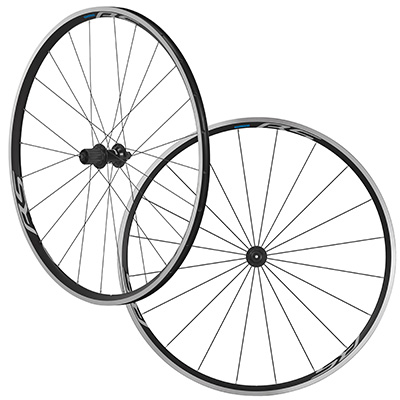 ROUES ROUTE PATIN BLOCAGE 700 SHIMANO WH-RS100 NOIR 11-10V DECO BLANC  (AVANT + ARRIERE) (OFFRE SPECIALE)