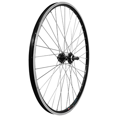 ROUE VTT DISQUE BLOCAGE 29" P2R ARRIERE NOIR DOUBLE PAROI MOYEU DISQUE 6 TROUS POUR ROUE LIBRE (JANTE OEILLETS-RAYONNAGE INOX)