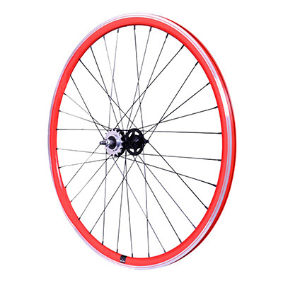 ROUE ROUTE - FIXIE PATIN P2R ROUGE ARRIERE DOUBLE FILETAGE AVEC PIGNON 16DTS AVEC ECROUS JANTE 17C PROFIL 28MM