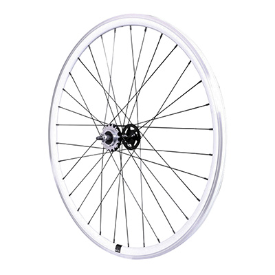 ROUE ROUTE - FIXIE PATIN P2R BLANC ARRIERE DOUBLE FILETAGE AVEC PIGNON 16DTS AVEC ECROUS JANTE 17C PROFIL 28MM