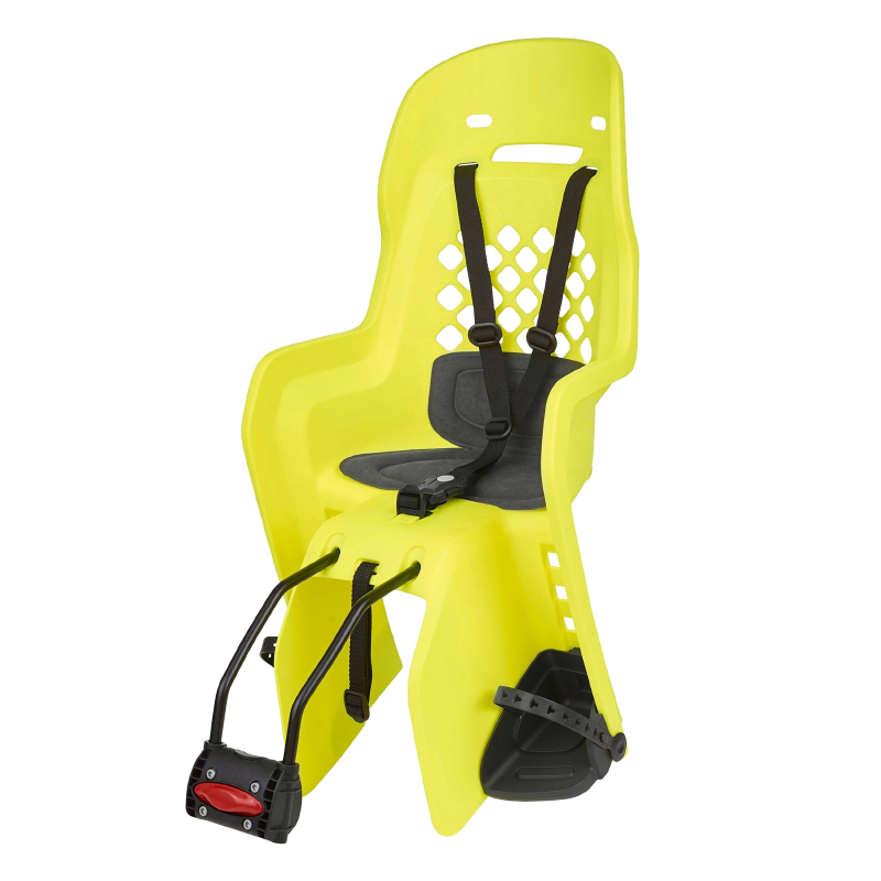 PORTE BEBE-SIEGE ENFANT ARRIERE POLISPORT A FIXER SUR CADRE JOY JAUNE FLUO COUSSIN GRIS (9 A 22KGS) HOMOLOGUE EN 14344