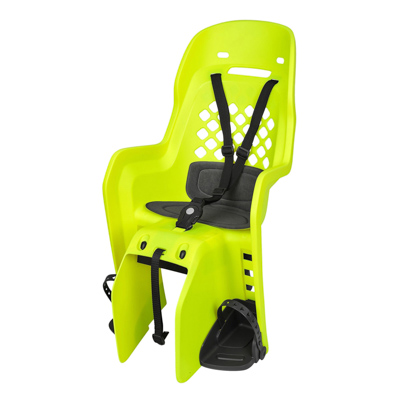 PORTE BEBE-SIEGE ENFANT ARRIERE POLISPORT A FIXER SUR PORTE BAGAGE FIXATION ETAU JOY JAUNE FLUO COUSSIN GRIS (9 A 22KGS) HOMOLOGUE EN 14344