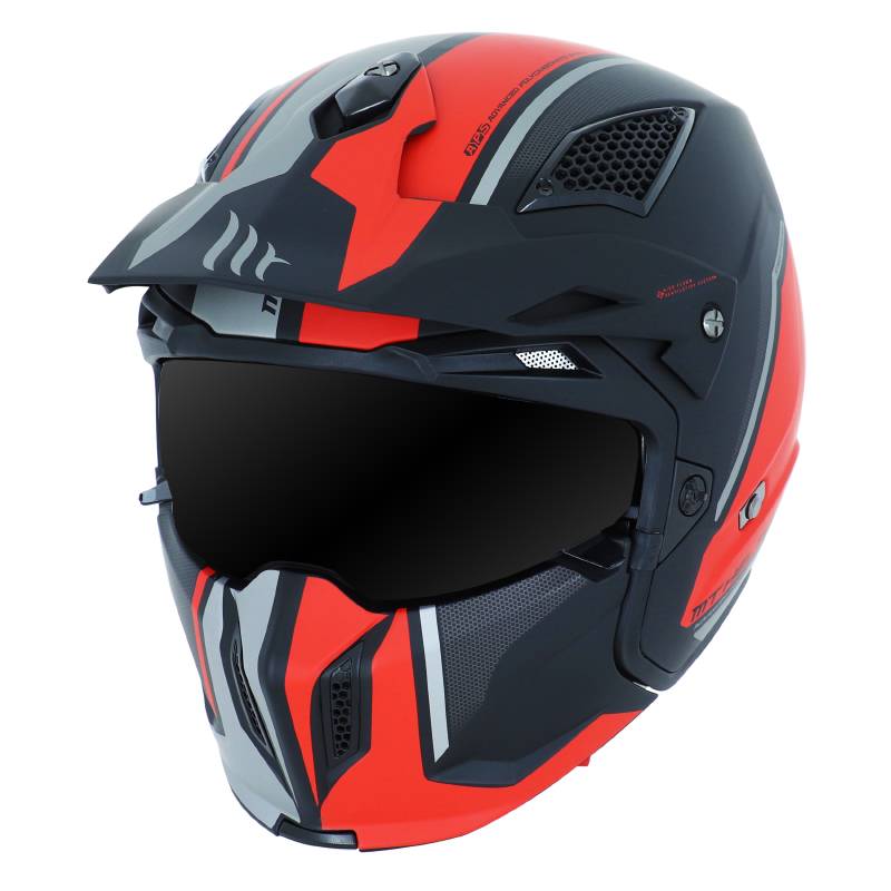 CASQUE TRIAL MT STREETFIGHTER SV TWIN NOIR-ROUGE MAT   S  SIMPLE ECRAN DARK TRANSFORMABLE AVEC MENTONNIERE AMOVIBLE (LIVRE AVEC UN ECRAN SUPPLEMENTAIRE MIROIR)