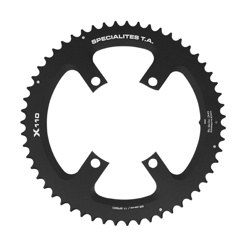 PLATEAU ROUTE 4BRA D.110 POUR SHIMANO ULTEGRA R8000 - 6800 TA X110 55DTS EXTERIEUR COMPATIBLE SHIMANO 105  5800+R7000-DURA ACE 9000+9100 NOIR 11V.  (PENSER A COMMANDER LE KIT INTRAVIS CORRESPONDANT)