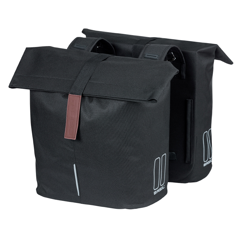 SACOCHE ARRIERE VELO DOUBLE BASIL CITY NOIR 28-32L FIXATION VELCROS SUR PORTE BAGAGE (30X18X49CM) FERMETURE PLIANT ANTI-PLUIE