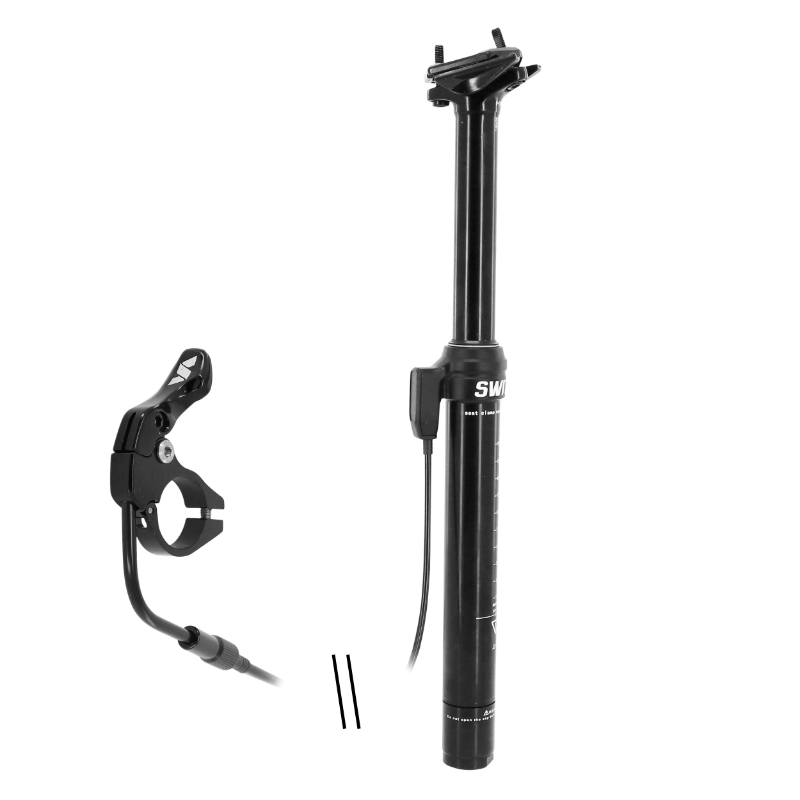 TIGE DE SELLE VTT TELESCOPIQUE SWITCH ALU NOIR DIAM. 31,6  L400MM  (REGLAGE PAR CABLE EXTERNE 0-125MM) FIXATION CINTRE