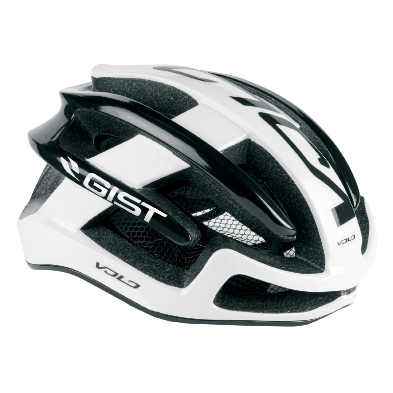 CASQUE VELO ADULTE GIST ROUTE VOLO BLANC-NOIR BRILLANT FULL IN-MOLD TAILLE 56-62 REGLAGE MOLETTE 210GRS