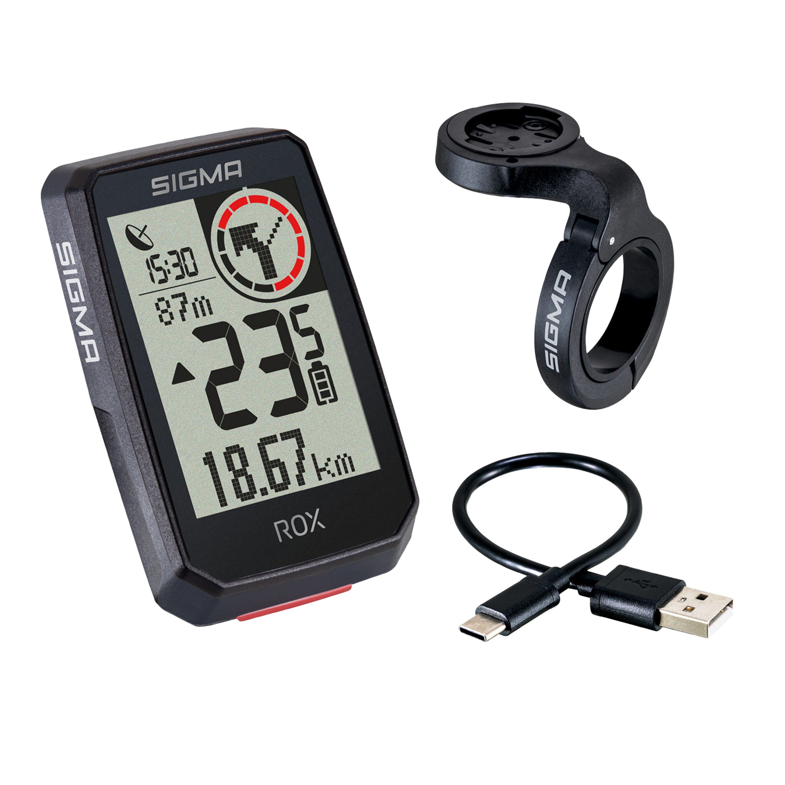 COMPTEUR SIGMA ROX2.0 GPS NOIR  AVEC SUPPORT CINTRE DECALE