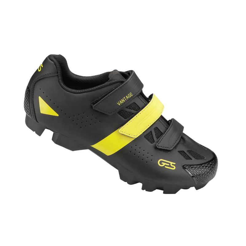 CHAUSSURE VTT GES VANTAGE2 NOIR-JAUNE FLUO T40 FIXATION 3 VELCROS COMPATIBLE SPD (PAIRE)