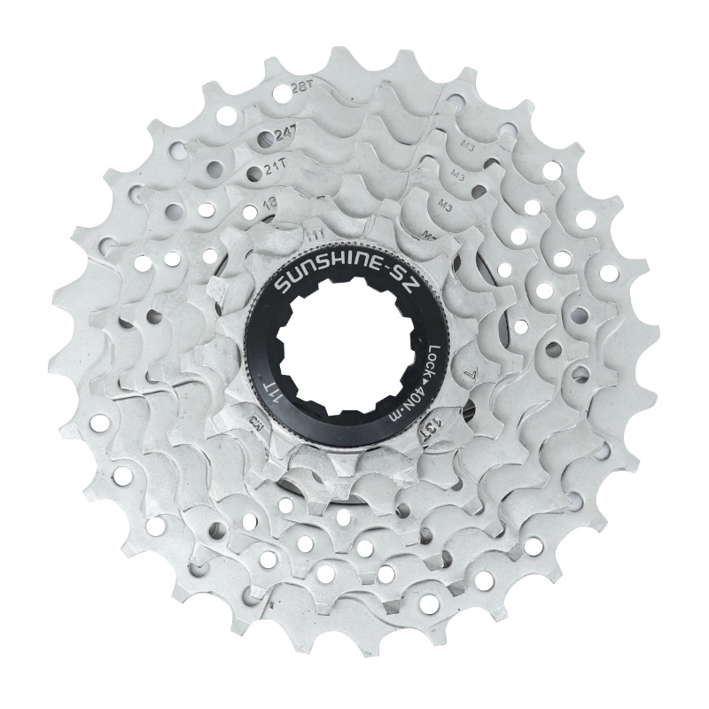 CASSETTE  7V. P2R 11-28 POUR SHIMANO-SRAM VTT ARGENT (11-13-15-18-21-24-28)