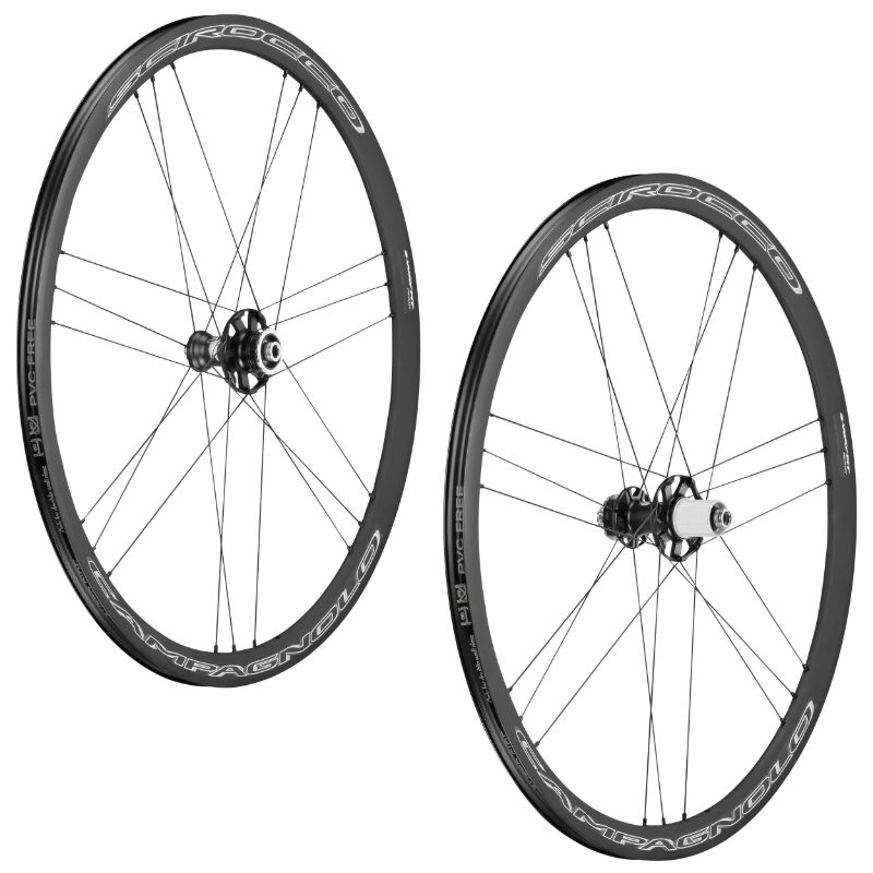 ROUES ROUTE DISQUE 700 CAMPAGNOLO SCIROCCO TUBELESS READY CENTERLOCK NOIR CASSETTE CAMPA 12-11-10V POUR AXE TRAVERSANT ET BLOCAGE RAPIDE (PAIRE) 18-21 RAYONS JANTE 17C