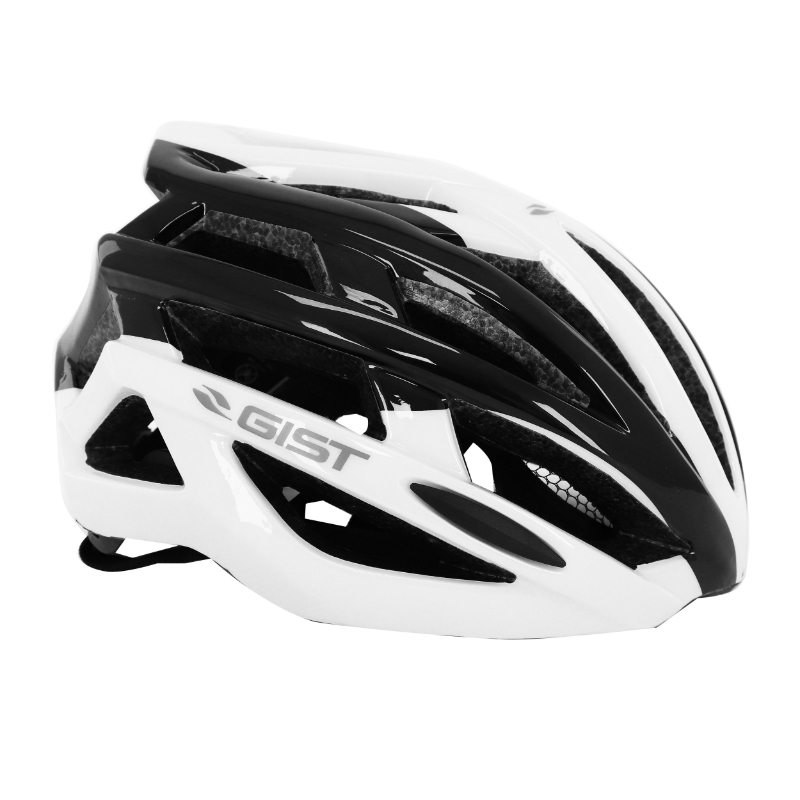 CASQUE VELO ADULTE GIST ROUTE PLANET BLANC-NOIR IN-MOLD TAILLE 58-62 REGLAGE MOLETTE 212GRS