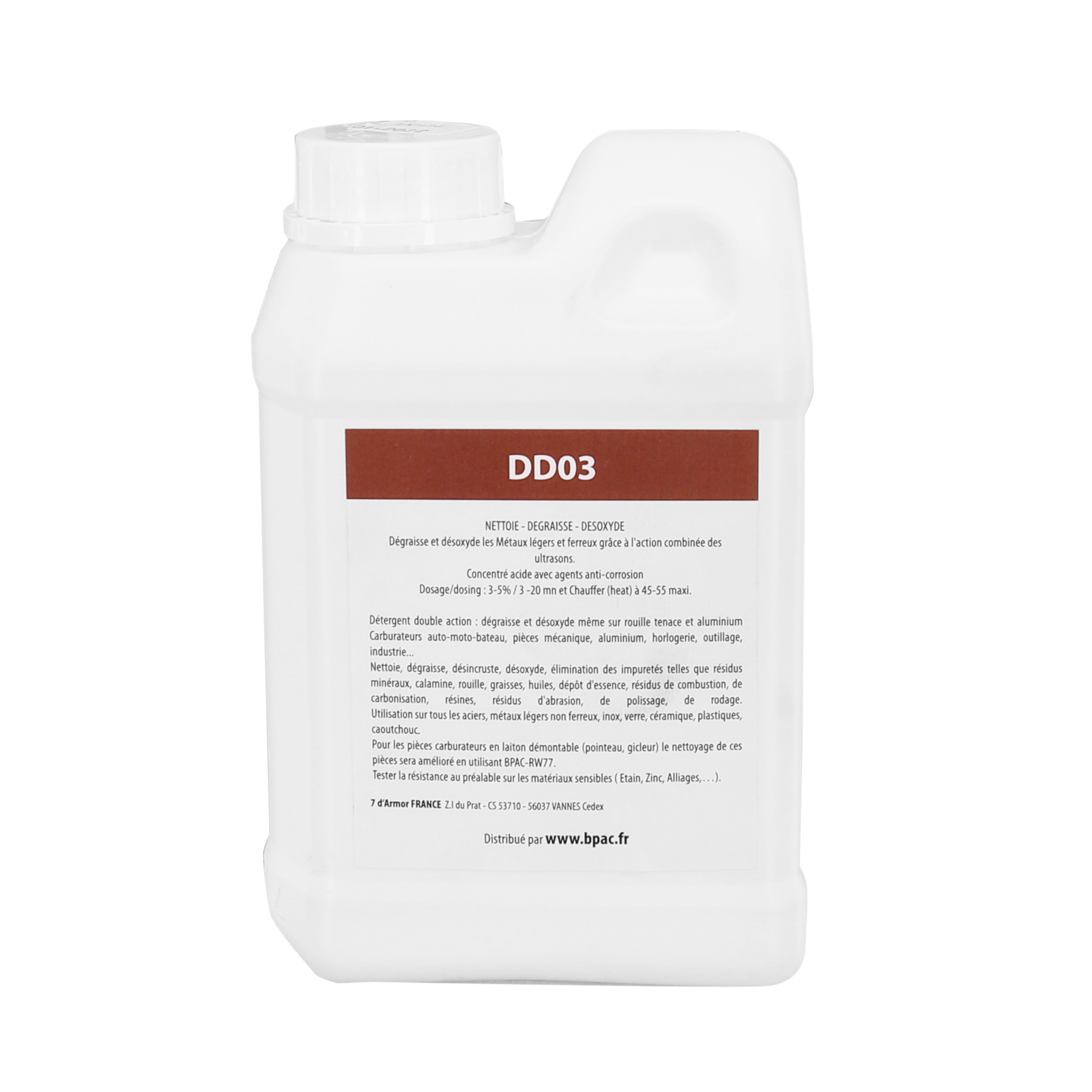 DETERGENT NETTOYEUR-BAC ULTRASONS PROFESSIONNEL DD03 1L (DEGRAISSE + DESOXYDE - PRODUIT SURPUISSANT) (A DILUER 2 A 5%)