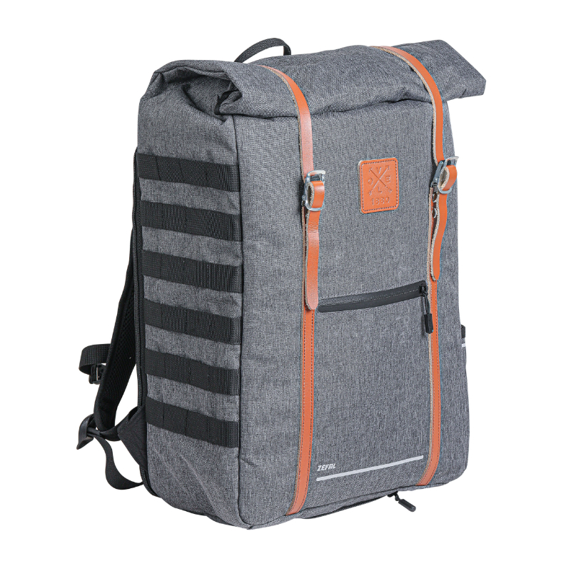 SACOCHE ARRIERE VELO LATERALE SAC A DOS ZEFAL URBAN BACKPACK GRIS 27L FIXATION SUR PORTE BAGAGE (30X45X13) - FABRIQUE EN MATERIAU RECYCLE