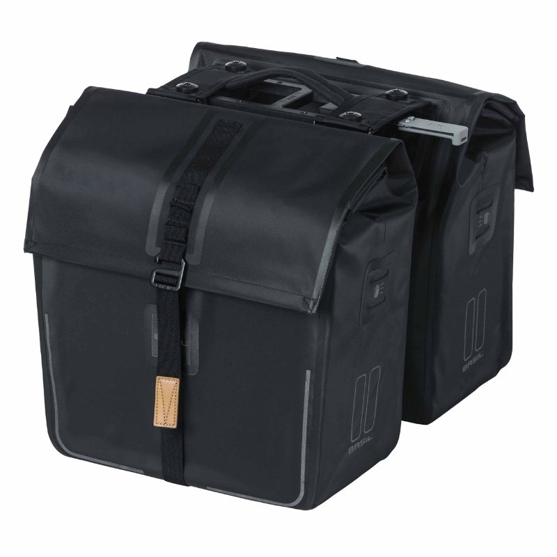 SACOCHE ARRIERE VELO DOUBLE BASIL URBAN DRY 50L NOIR 100% WATERPROOF (36X17X42CM) - FIXATION SYSTEME MIK (COMPATIBLE AVEC 157030 INCLUS)