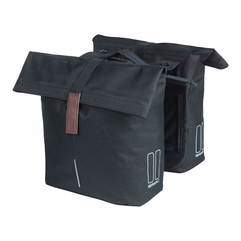 SACOCHE ARRIERE VELO DOUBLE BASIL CITY NOIR 28-32L FIXATION PORTE BAGAGE FIXATION SYSTEME MIK (COMPATIBLE AVEC 157030 INCLUS) (30X18X49CM) FERMETURE PLIANT ANTI-PLUIE