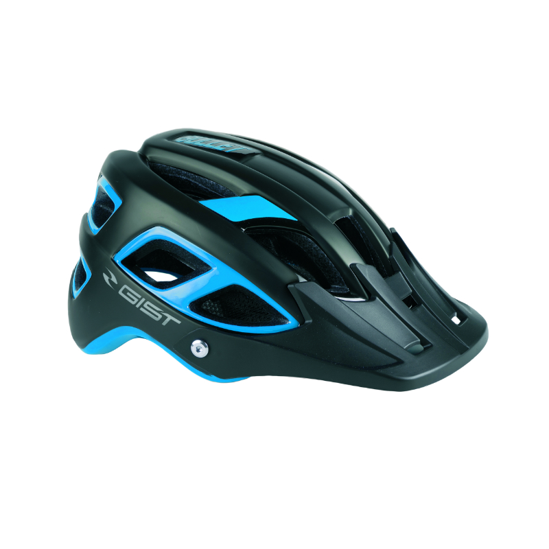 CASQUE VELO ADULTE GIST VTT BULLET NOIR-BLEU IN-MOLD TAILLE 58-62 AVEC VISIERE ET FIT-SYSTEM (VENDU EN BOITE)