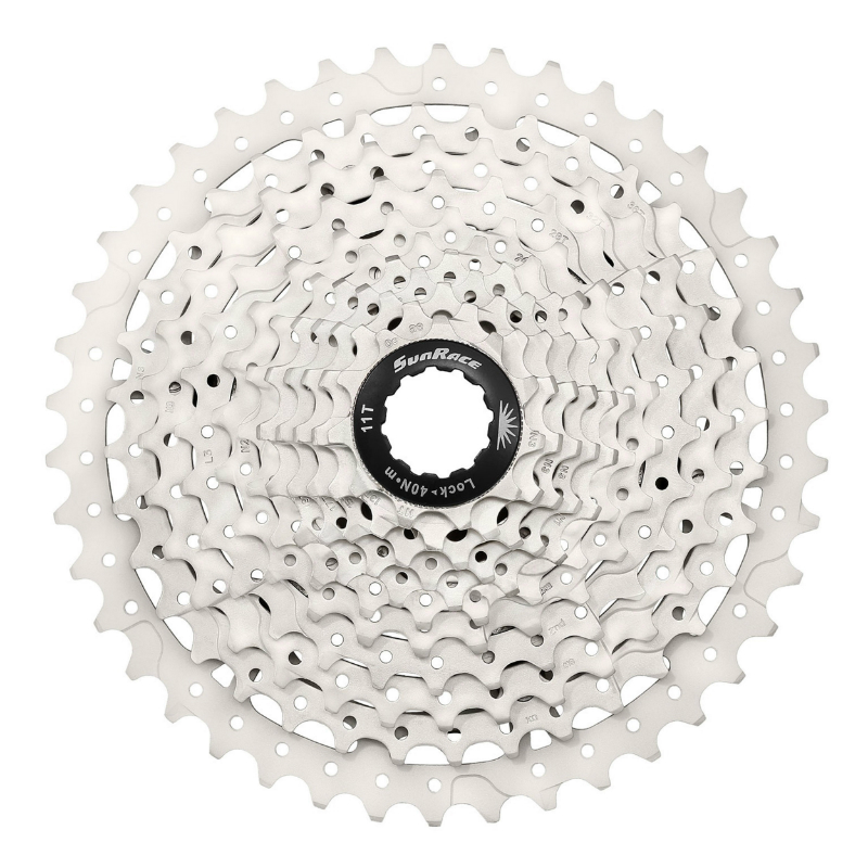 CASSETTE 10V. SUNRACE MS3 11-46 VTT POUR SHIMANO METALLIC ARGENT (LIVRE EN BOITE) (11-13-15-18-21-24-28-34-40-46) (2 BLOCS + PIGNONS)