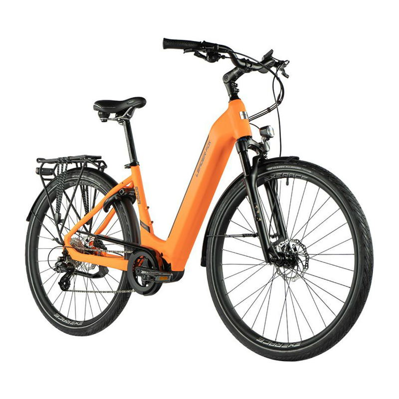 VELO ELECTRIQUE-VAE CITY 28 LEADER FOX SAGA MIXTE ORANGE NEON 8V MOTEUR CENTRAL BAFANG M300 36V 80NM BATTERIE 15AH (16,5'' - H43CM - TAILLE S - POUR ADULTE DE 158CM à 168CM)