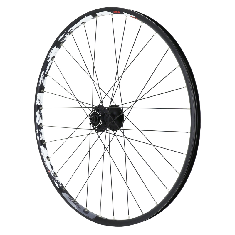 ROUE VTT DISQUE BLOCAGE 26" KARMA AVANT NOIR MOYEU SHIMANO M475 DISQUE 6 TROUS NOIR RAYONS NOIRS  32 RAYONS JANTE 21C