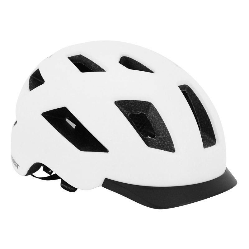 CASQUE VELO ADULTE GIST URBAIN SMART BLANC IN-MOLD AVEC ECLAIRAGE ARRIERE TAILLE 56-62 REGLAGE MOLETTE - LUMIERE VISIBLE A 200M