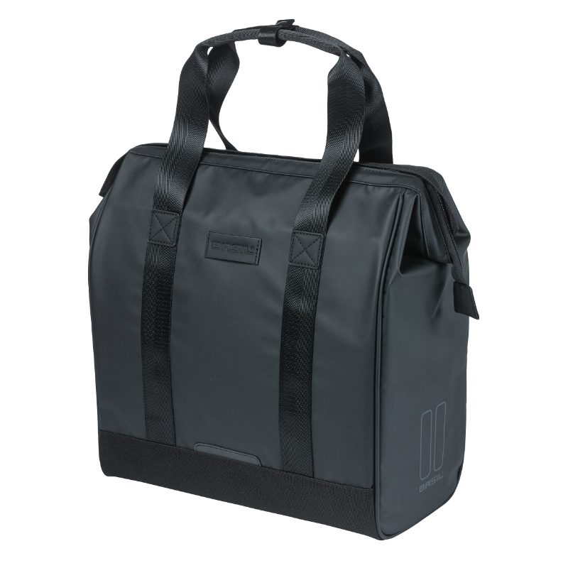 SACOCHE ARRIERE VELO LATERALE BASIL GRAND TARPAULIN SHOPPER NOIR DROIT-GAUCHE WATERPROOF 23L (34X19X35CM)