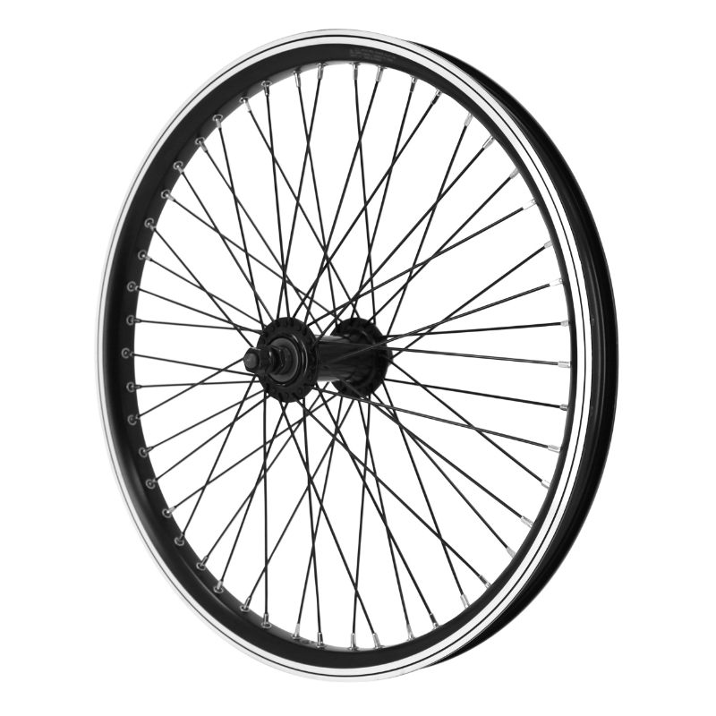 ROUE BMX 20" AVANT NOIR MOYEU ALU NOIR 48T. AXE PLEIN 3-8 AVEC ECROUS JANTE 25C