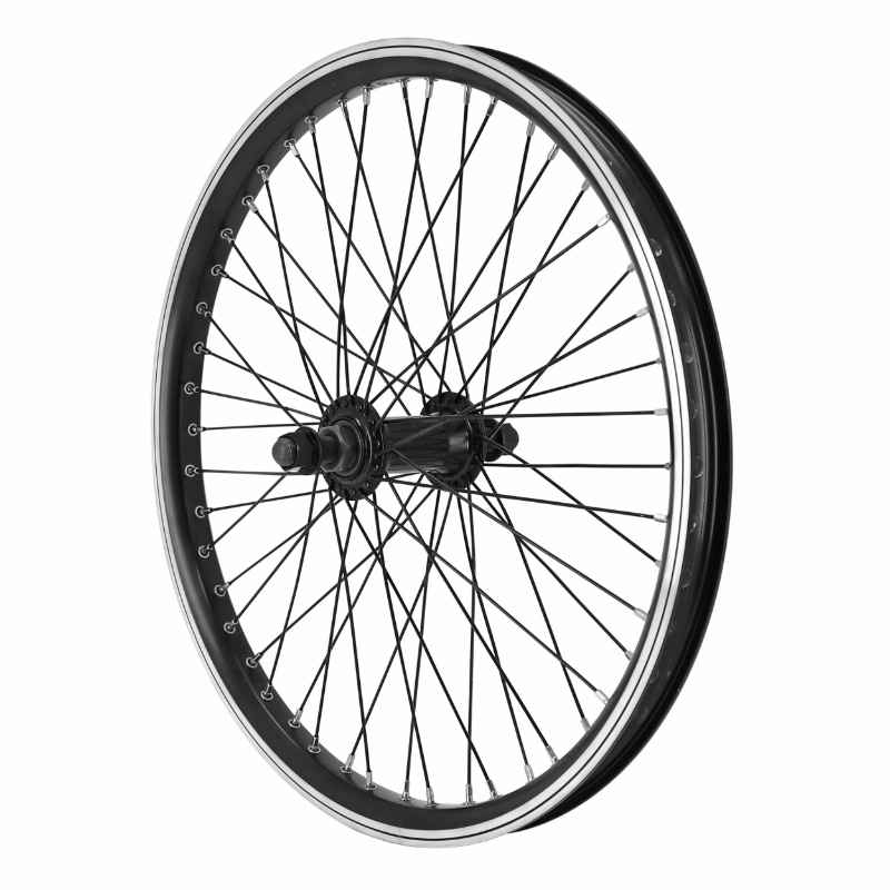 ROUE BMX 20" AVANT NOIR MOYEU ALU NOIR 48T. AXE PLEIN 14MM AVEC ECROUS