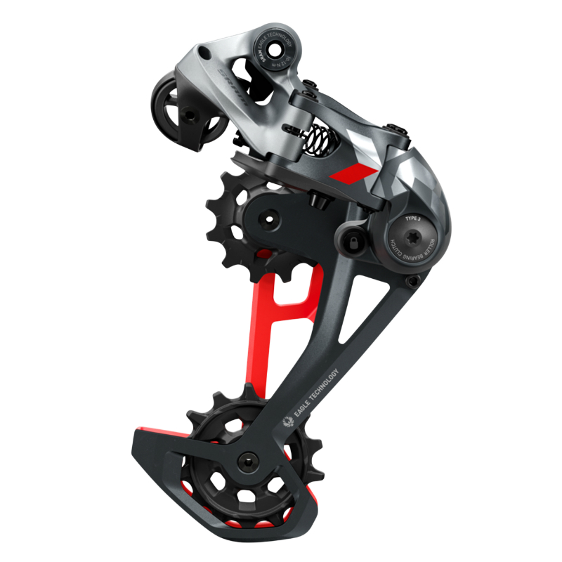 DERAILLEUR VTT ARRIERE SRAM 12V. X01 EAGLE NOIR CHAPE LONGUE ROUGE POUR CASSETTE JUSQU'A 52DTS