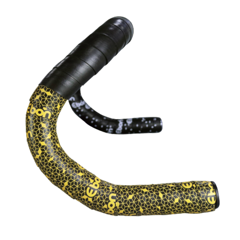 RUBAN DE GUIDON - CINTRE NEWTON EBON NOIR DEGRADE JAUNE AVEC BOUCHONS (CONFORTABLE EPAISSEUR 2.6MM)