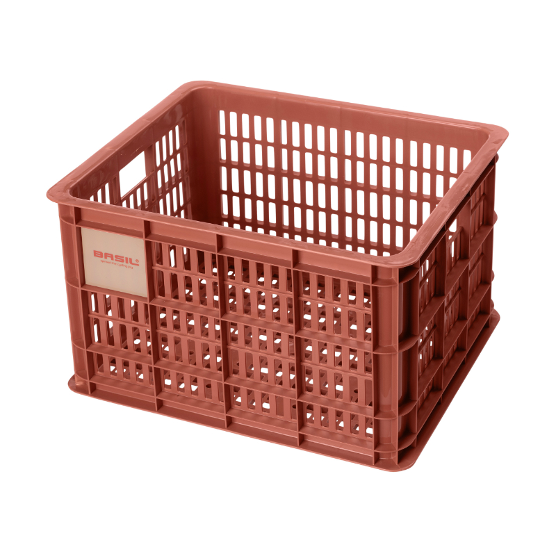 PANIER - CAISSE PLASTIQUE RECYCLE BASIL ROUGE TERRE 29L AVANT-ARRIERE