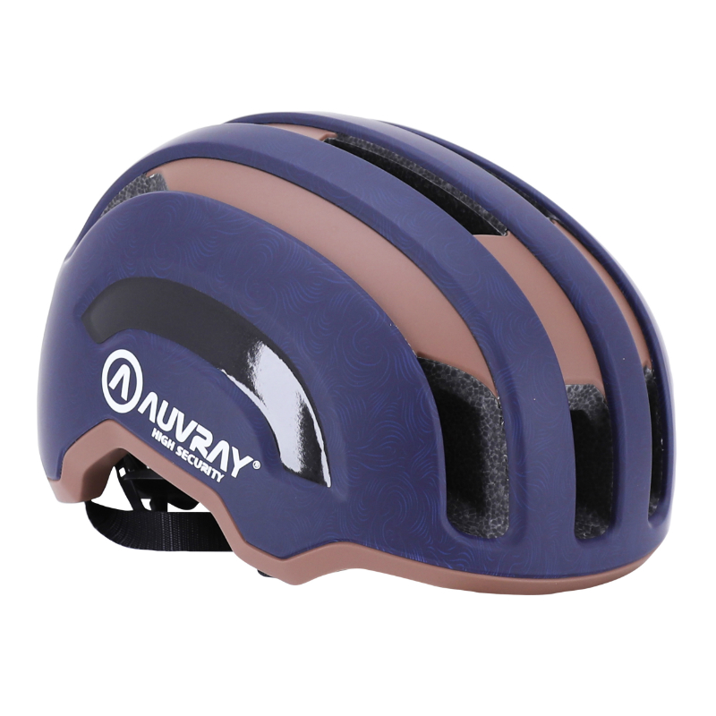 CASQUE VELO ADULTE AUVRAY URBAIN SAFE MARINE-MARRON DOUBLE IN-MOLD AVEC ECLAIRAGE INTEGRE USB TAILLE 56-59 REGLAGE MOLETTE