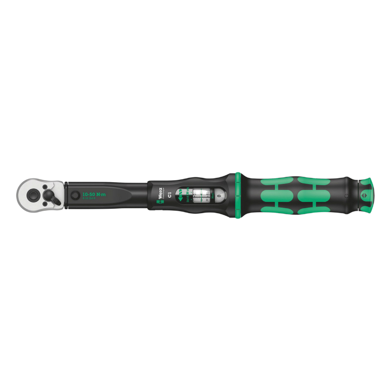 CLE DYNAMOMETRIQUE WERA CLICK TORQUE C1 CARRE 1-2 SERRAGE DE 10 A 50 NM NOIR-VERT (VENDU A L'UNITE)  -MARQUE ALLEMANDE POUR LES ATELIERS-