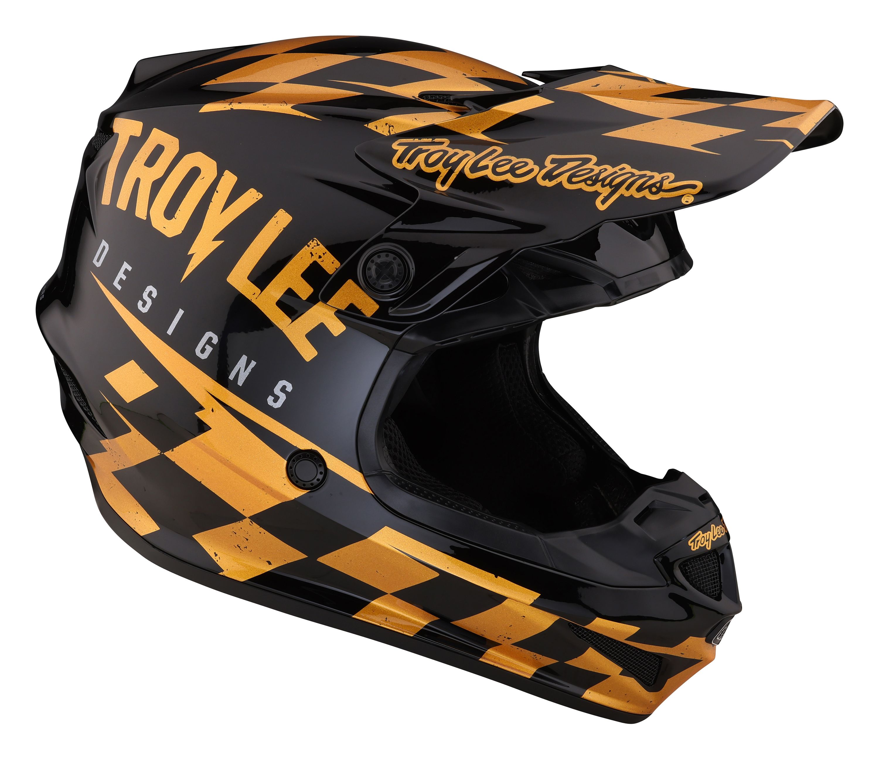TROY LEE DESIGNS SE4 POLYACRYLITE HELMET, RACE SHOP, BLACK/GOLD, XXL | 62-63CM TROY LEE DESIGNS SE4 POLYACRYLITE HELMET, RACE SHOP, BLACK/GOLD, XXL | 62-63CM