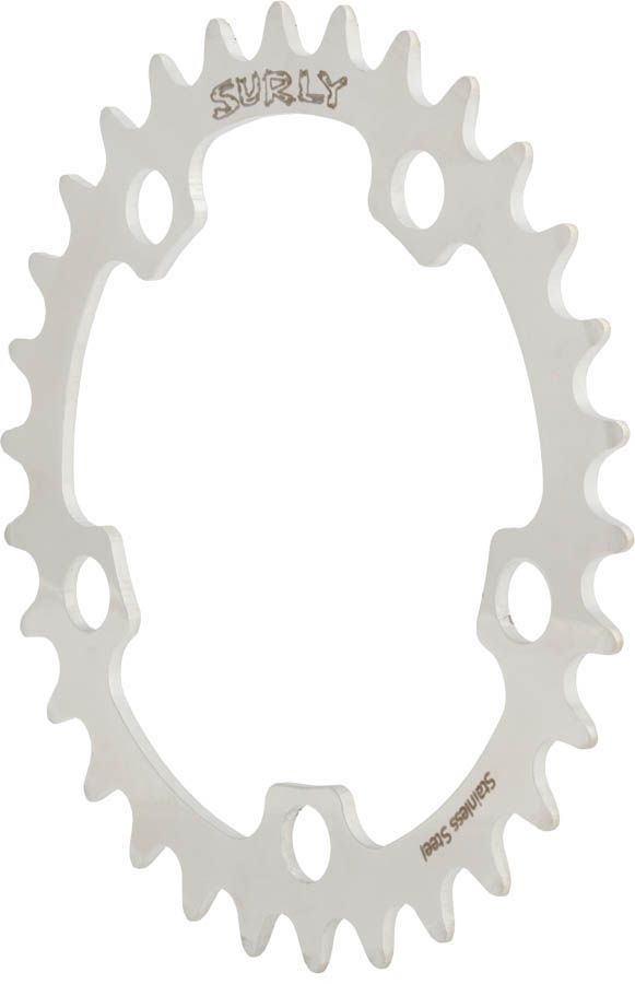 SURLY RING STAINLESS CHAINRING, 130 BCD, 5-HOLE, 38 T., UP TO 9-SPEED, SILVER SURLY RING STAINLESS CHAINRING, 130 BCD, 5-HOLE, 38 T., UP TO 9-SPEED, SILVER