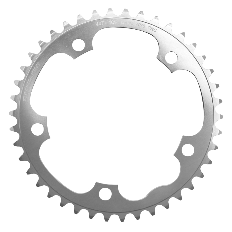 PLATEAU ROUTE 5BRA D.130 STRONGLIGHT 42DTS INTERIEUR ARGENT ALU 7075 TYPE SHIMANO 9-10V. PLATEAU ROUTE 5BRA D.130 STRONGLIGHT 42DTS INTERIEUR ARGENT ALU 7075 TYPE SHIMANO 9-10V.