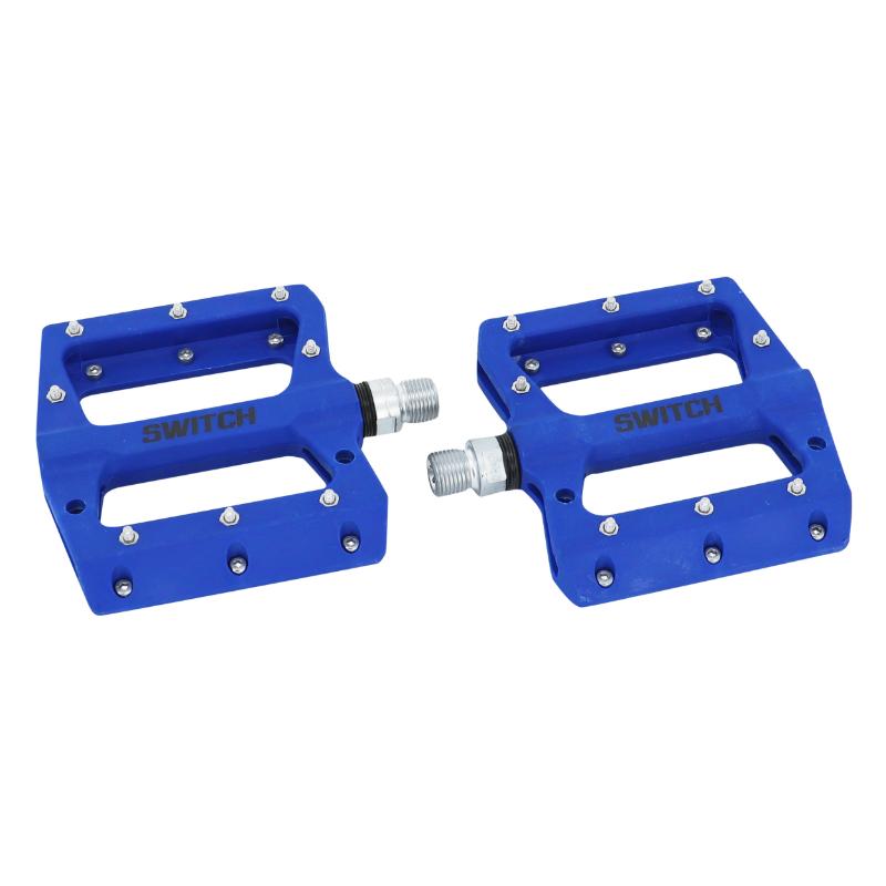 PEDALE VTT PLATEFORME DESCENTE - BMX SWITCH JUMP RESINE BLEU FILETAGE 9-16 AVEC PICOTS ARGENT (PAIRE) PEDALE VTT PLATEFORME DESCENTE - BMX SWITCH JUMP RESINE BLEU FILETAGE 9-16 AVEC PICOTS ARGENT (PAIRE)