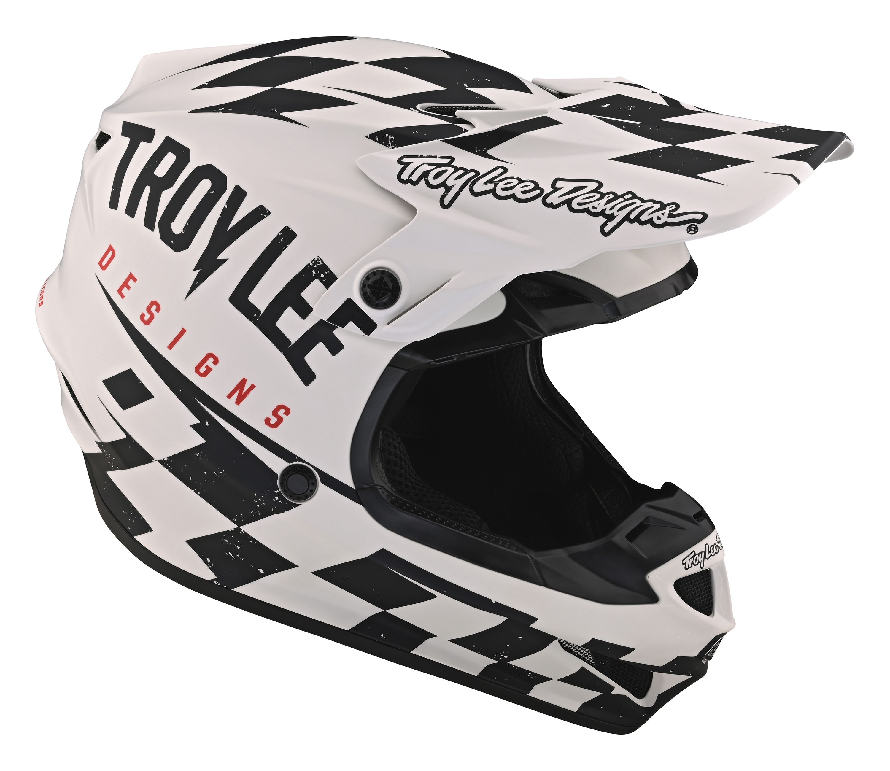 TROY LEE DESIGNS SE4 POLYACRYLITE HELMET, RACE SHOP, WHITE/BLACK, M | 57-58CM TROY LEE DESIGNS SE4 POLYACRYLITE HELMET, RACE SHOP, WHITE/BLACK, M | 57-58CM