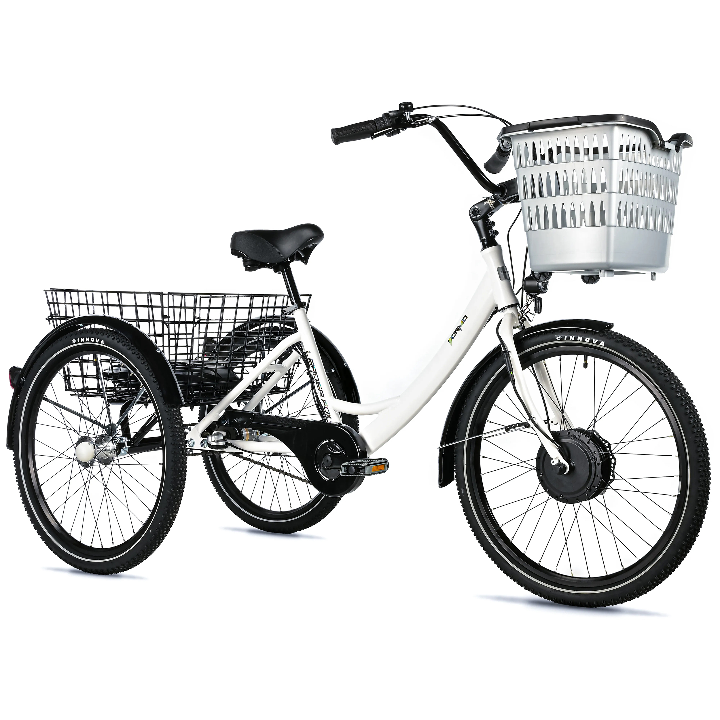 TRICYCLE ELECTRIQUE-VAE CITY LEADER FOX 24" BORMIO 2025 MIXTE BLANC BRILLANT 3V SHIMANO NEXUS MOTEUR ROUE AV BAFANG 36V 45NM BATTERIE 14,4AH (LARGEUR HORS TOUT 81CM) TRICYCLE ELECTRIQUE-VAE CITY LEADER FOX 24" BORMIO 2025 MIXTE BLANC BRILLANT 3V SHIMANO NEXUS MOTEUR ROUE AV BAFANG 36V 45NM BATTERIE 14,4AH (LARGEUR HORS TOUT 81CM)